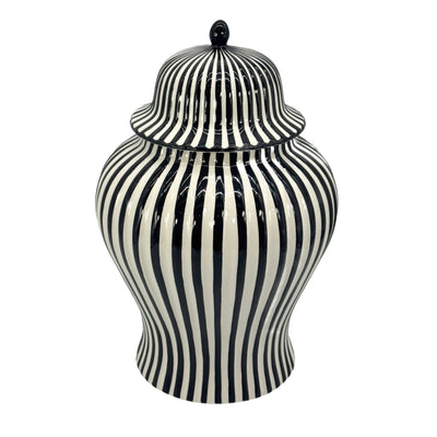 Black & White Candy Cane Striped Ceramic Vase, 18in
