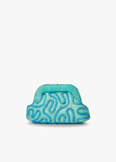 Noemi Mini Raffia Clutch, Green - Kayu