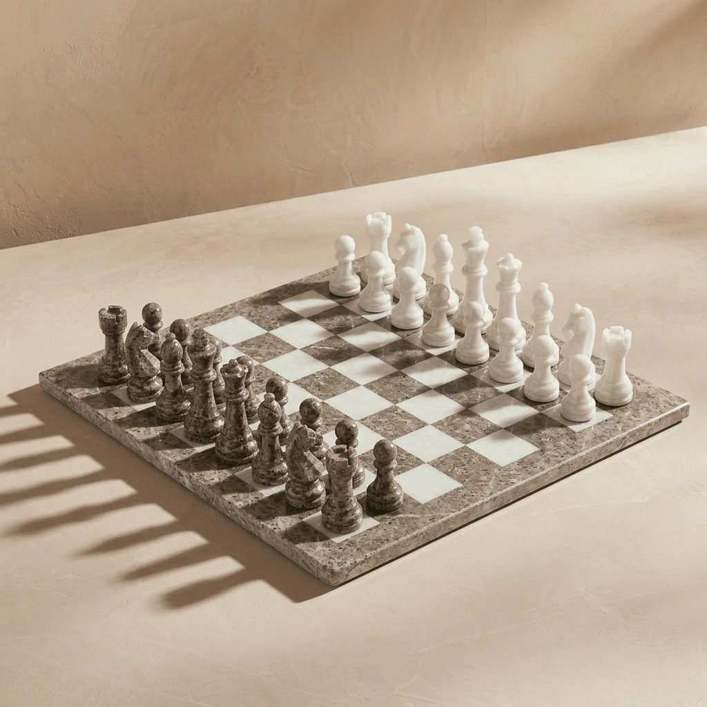 Marble Chess Set, Oceanic & White, 16in  (with Storage Case)