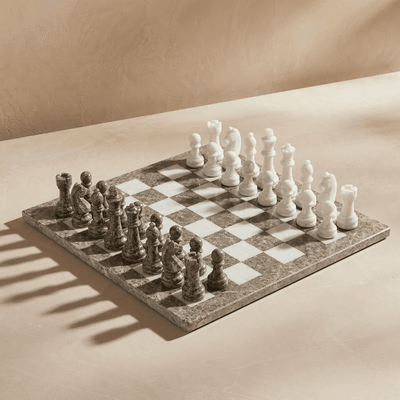 Marble Chess Set, Oceanic & White, 16in  (with Storage Case)