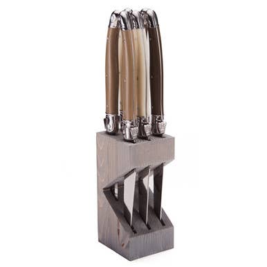 Steak Knives, Linen (Set of 6, Wooden Block) - Jean Dubost Laguiole