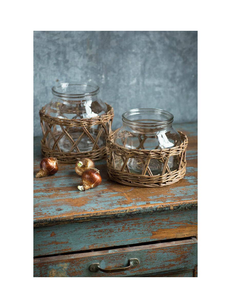 Glass & Woven Willow Canister / Vase (MEDIUM)