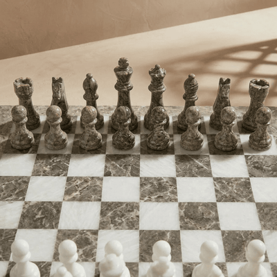 Marble Chess Set, Oceanic & White, 16in  (with Storage Case)