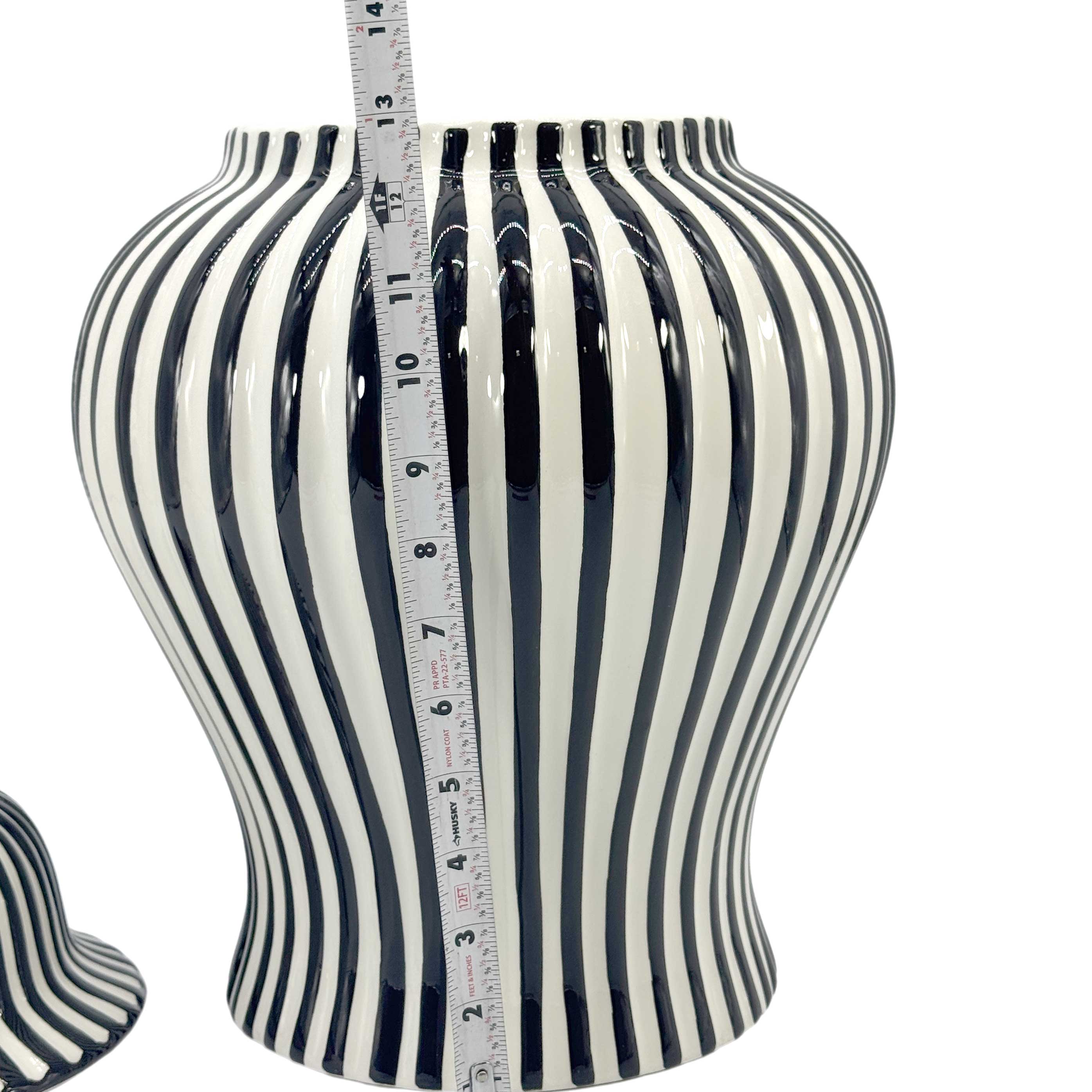 Black & White Candy Cane Striped Ceramic Vase, 18in