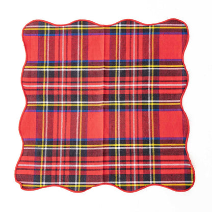 Red Plaid Scalloped Dinner Napkin, Set of 6 (18in sq)