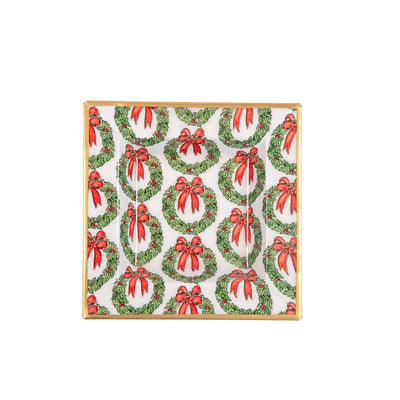 Holly Wreath Bow Enameled Tori Trinket Tray - Jaye's Studio