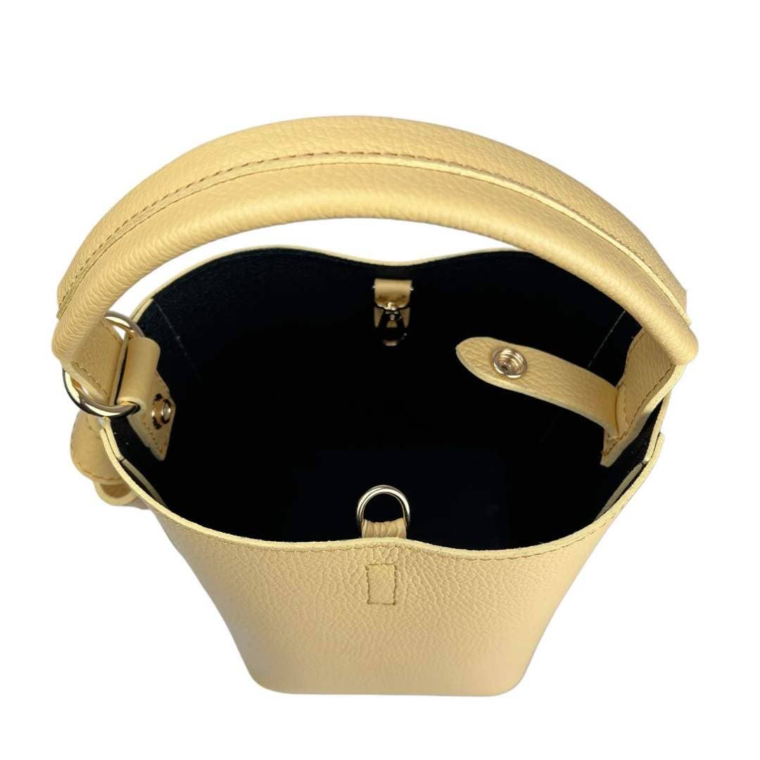 Beige Mini Bucket Bag, Leather