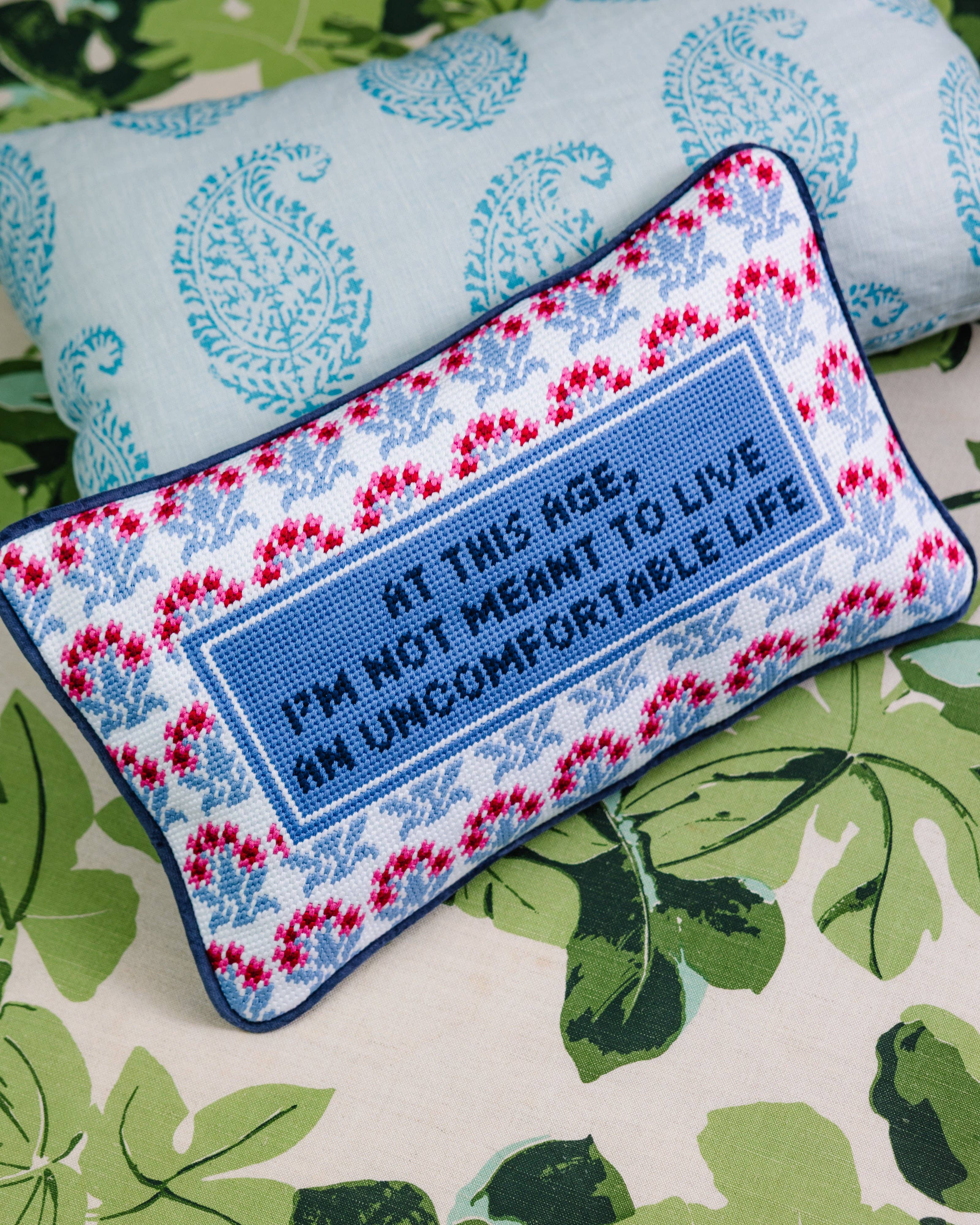 Pillow, 'At this age...' Needlepoint - Furbish Studio (9in x 15in)