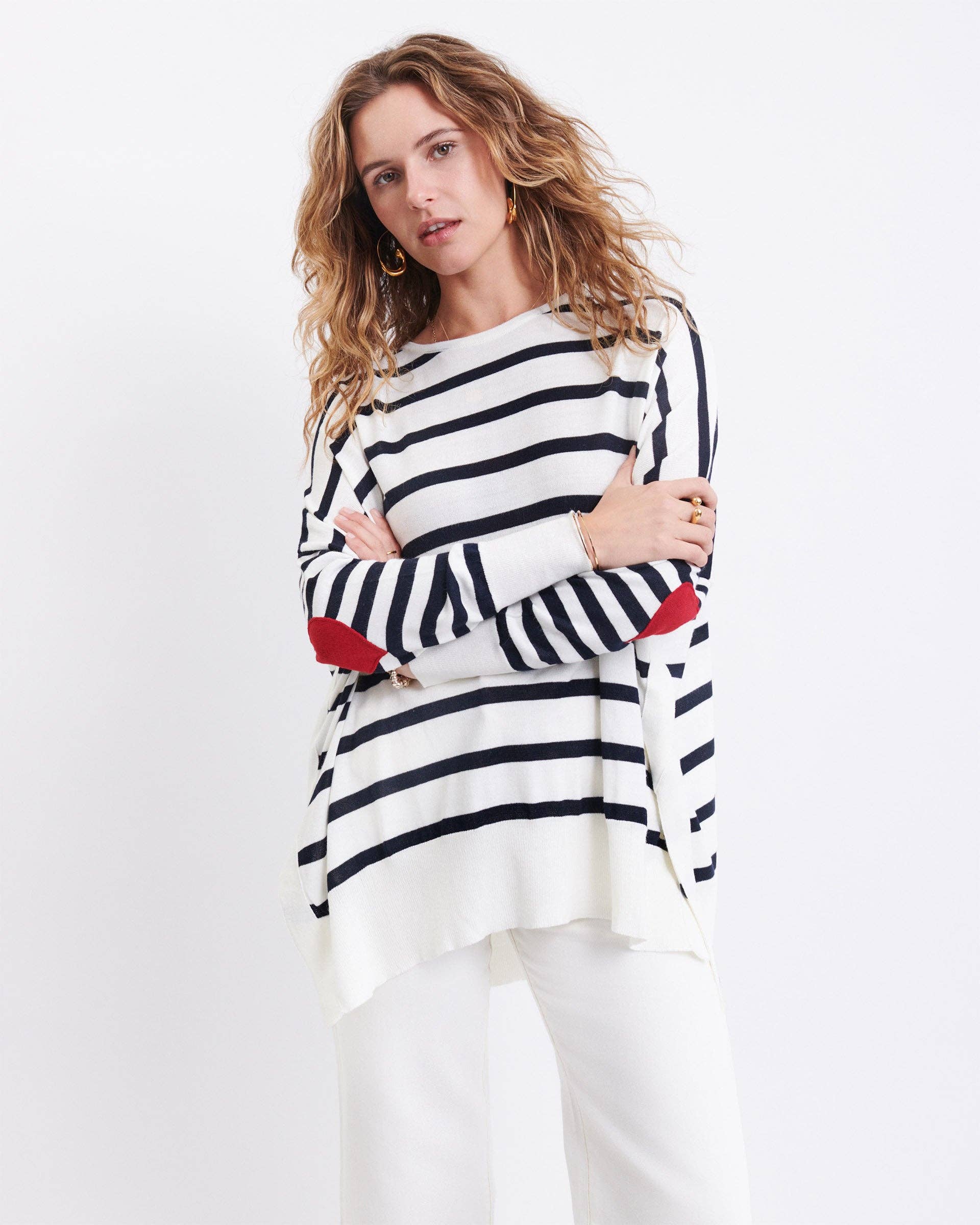 Amour Sweater, Navy Stripe Heart (One Size)