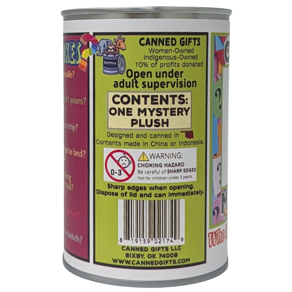 Canned Mystery | Unknown Random Plush w/Jokes | Fun Surprise: Foil Lid