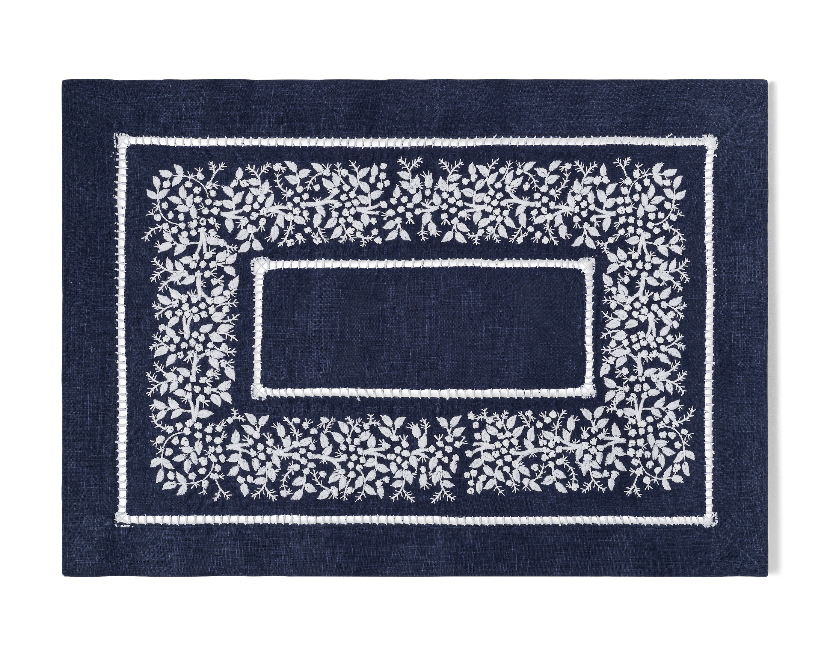Linen Placemat, White on Taupe