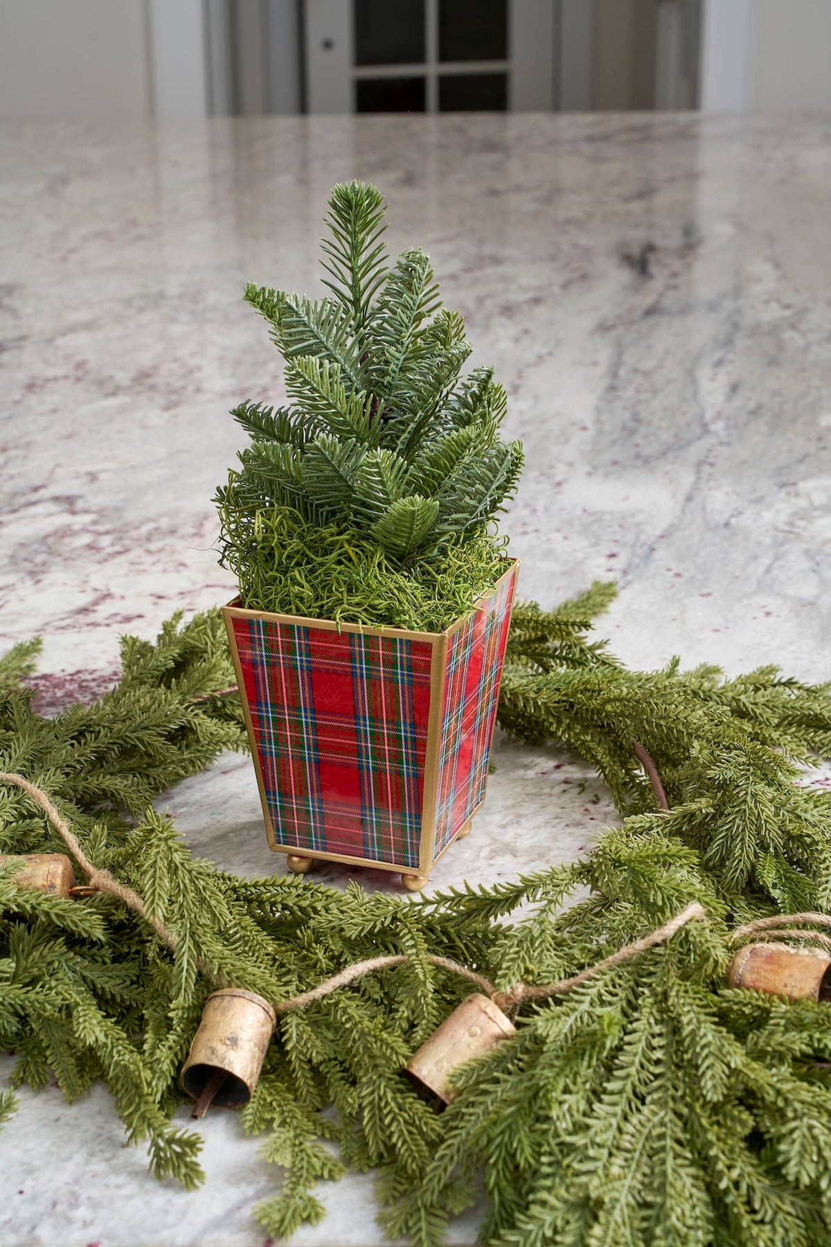 Cachepot, Tartan Plaid Enameled Square Planter - Jaye's Studio (6in)