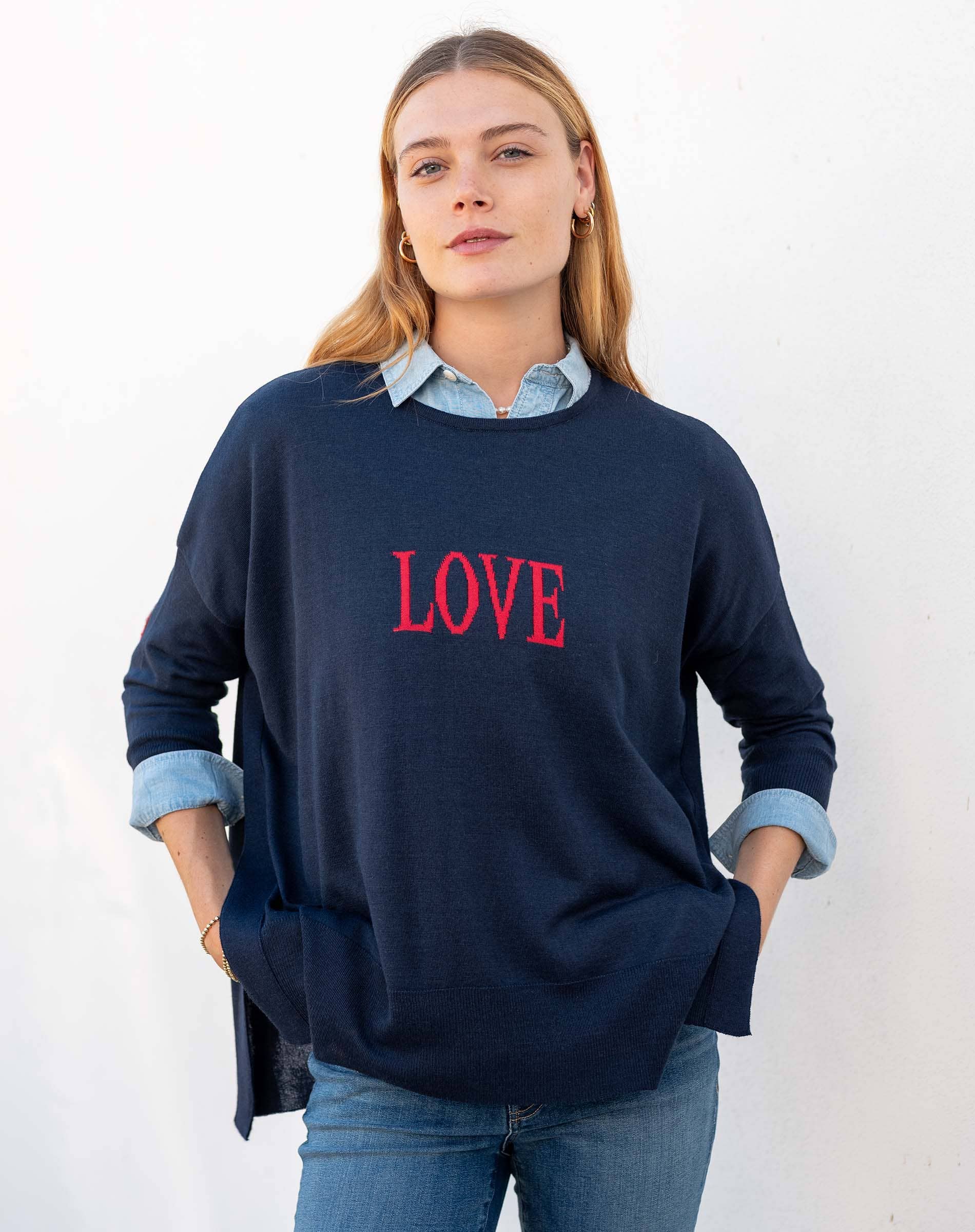 Amour Sweater, Navy Stripe Heart (One Size)
