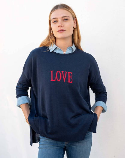 Amour Sweater, Navy Stripe Heart (One Size)