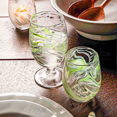 Puro Marbled Stemless Wine Glass - Green
