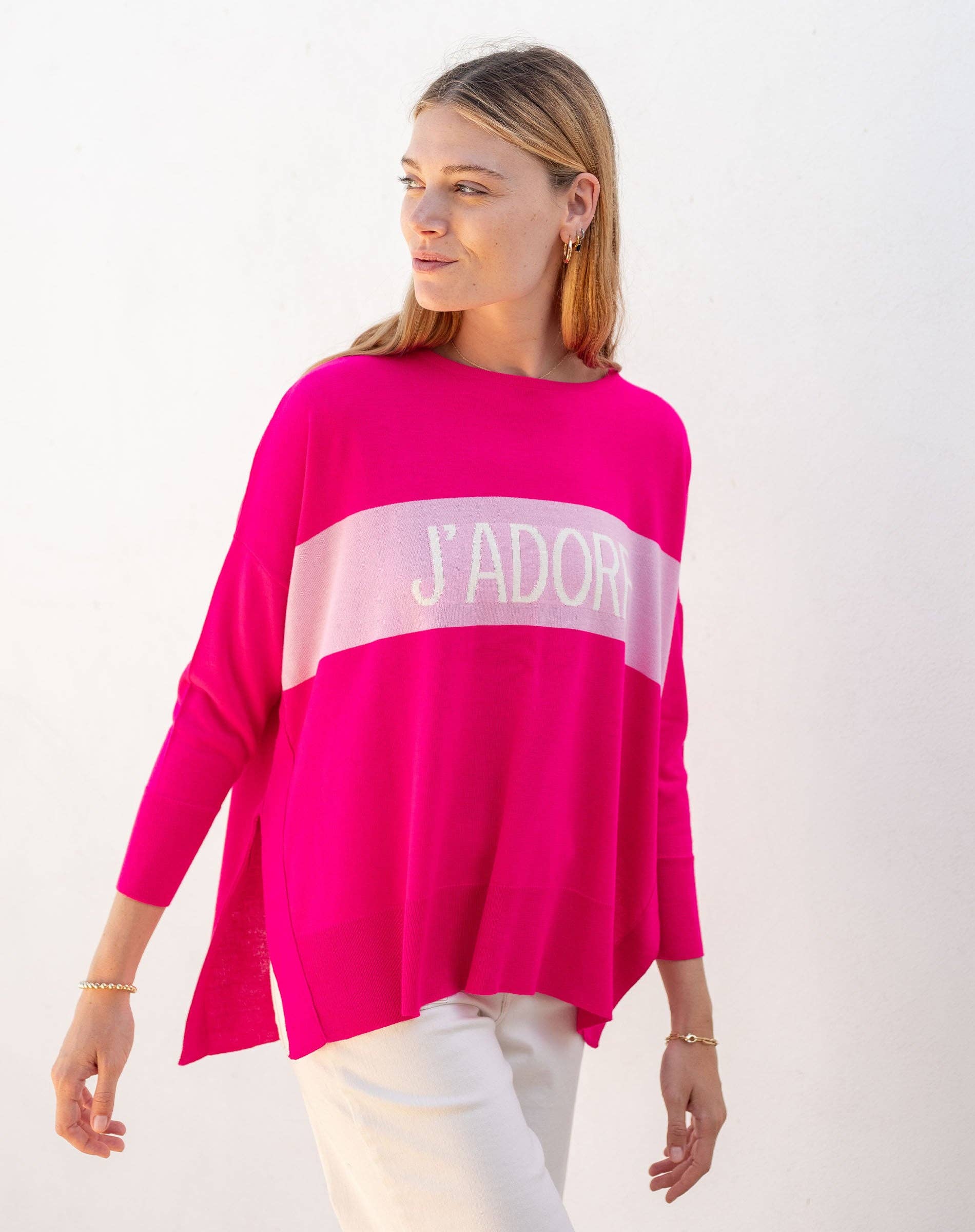 Amour Sweater, Navy Stripe Heart (One Size)