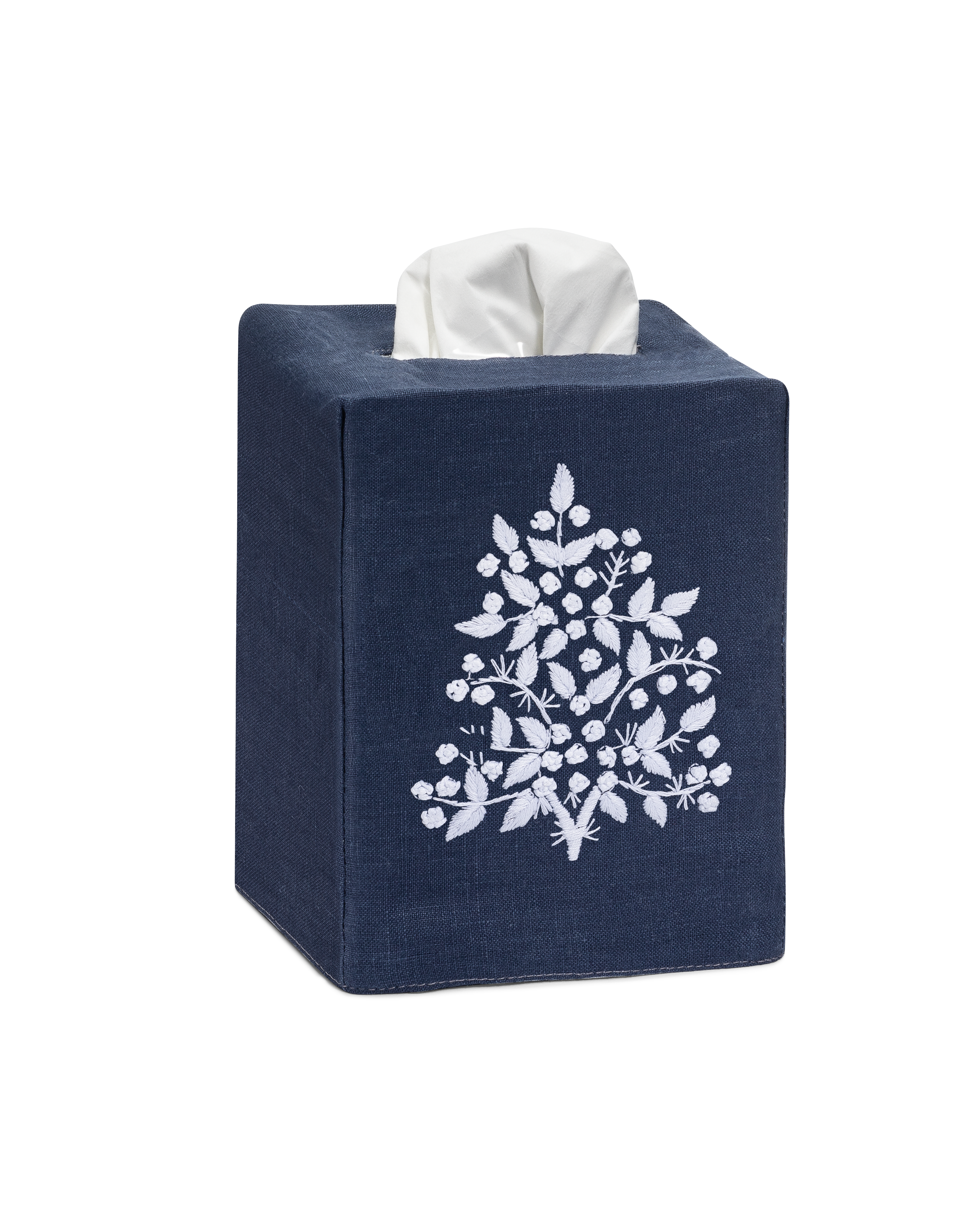 Linen Tissue Box Cover, White on Taupe