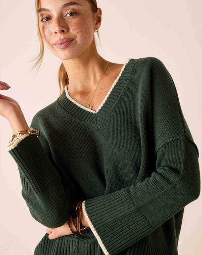 Montauk V-neck Sweater, Raspberry Pink (One Size) - MERSEA