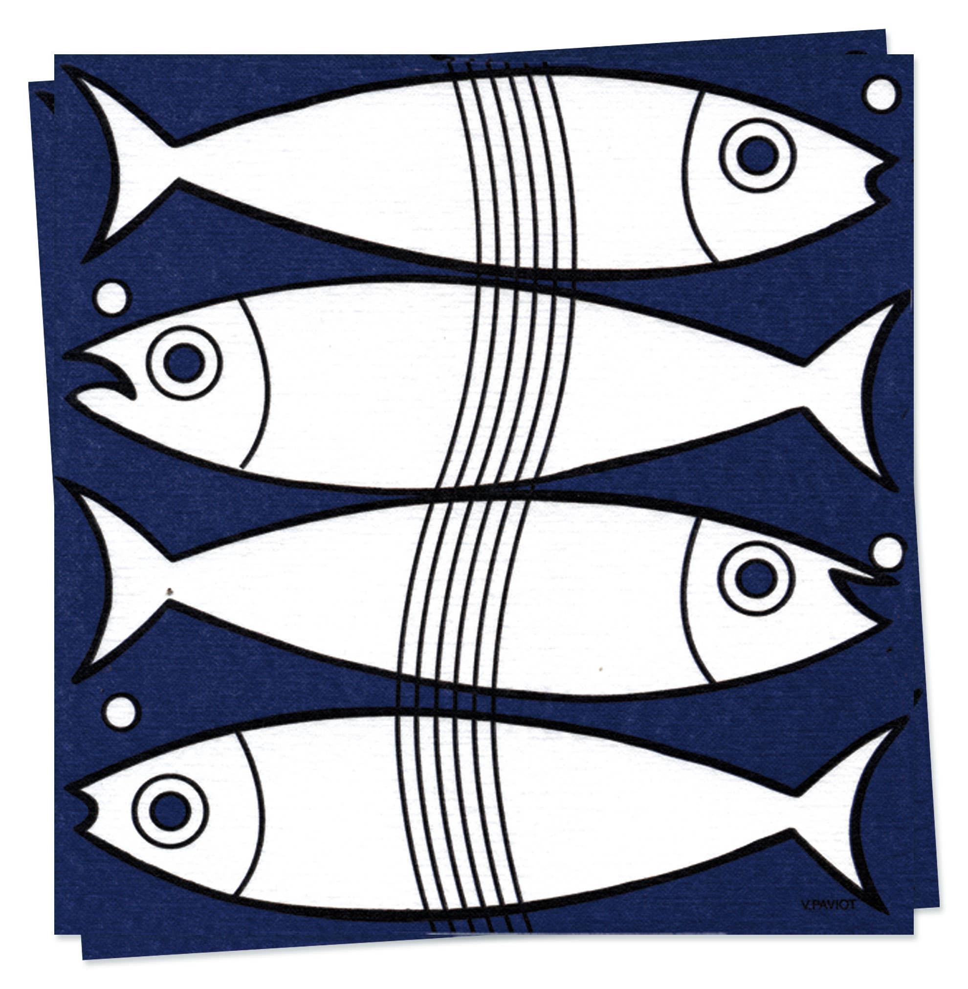 Cocktail Napkin, Fish  - Françoise Paviot (20 count, 5in sq)