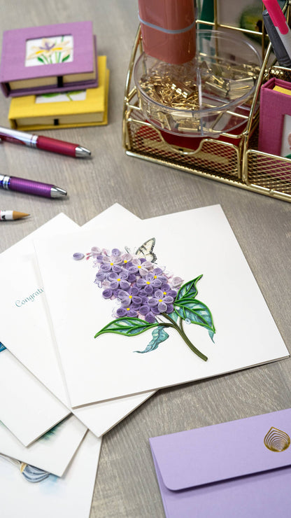 Card, Lilac Flowers - Quilling Card (6in sq with envelope)
