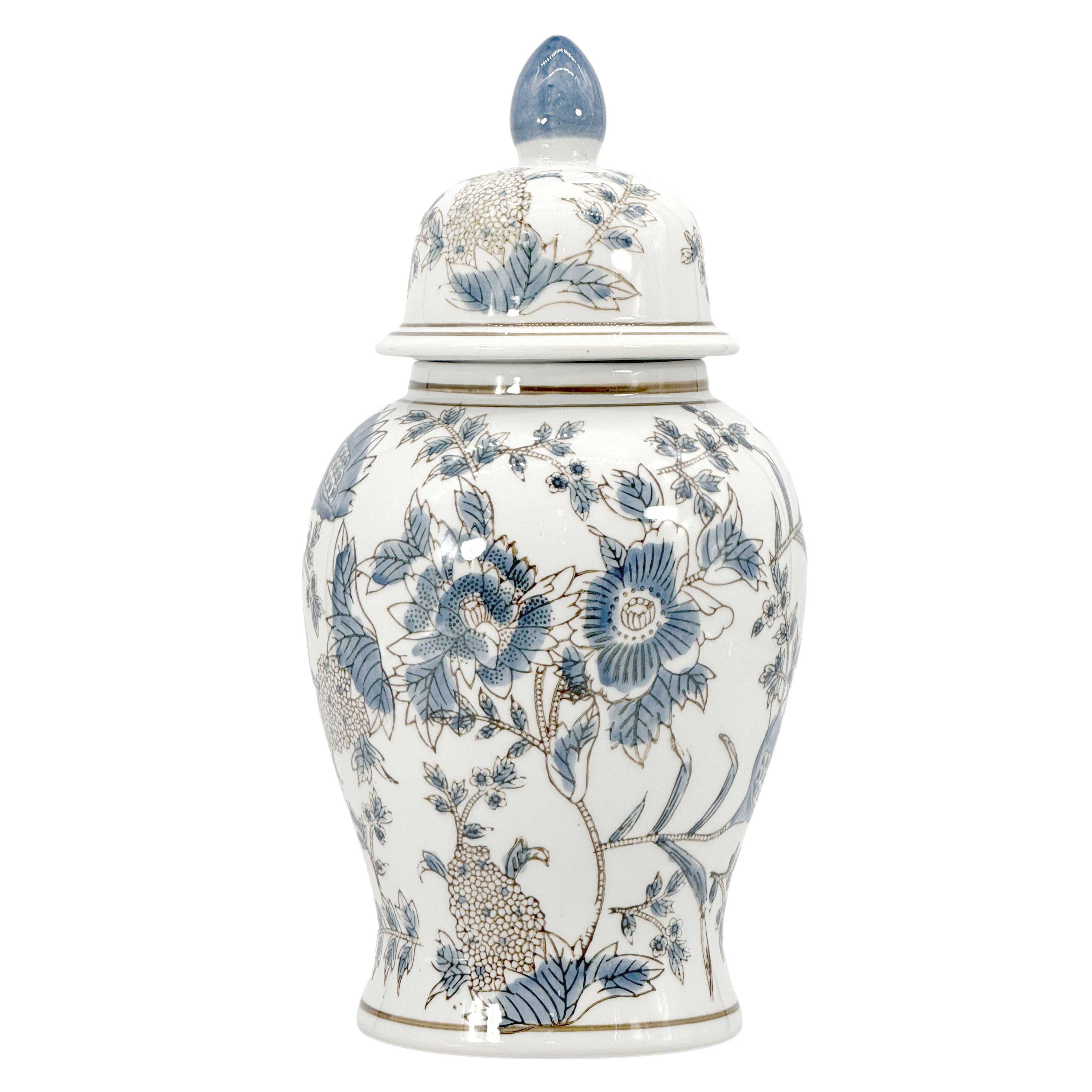 Green & White Chinoiserie Ginger Jar, 14in