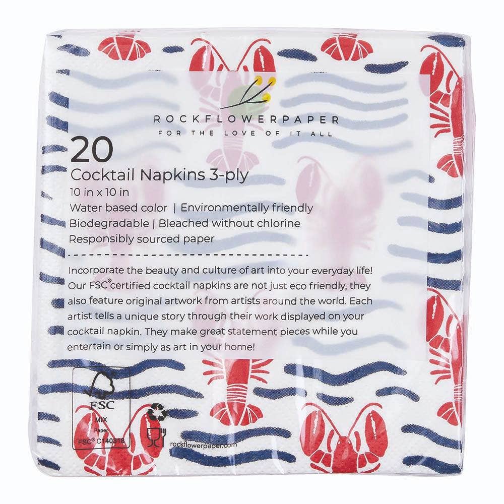 Cocktail Napkins, Lobster Waves (5in sq / 20-count)