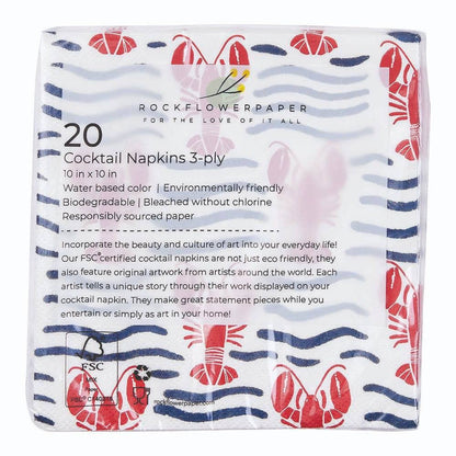 Cocktail Napkins, Lobster Waves (5in sq / 20-count)