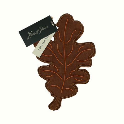 Oak Leaf Linen Cocktail Napkins (Set of 4) - House of Gleason