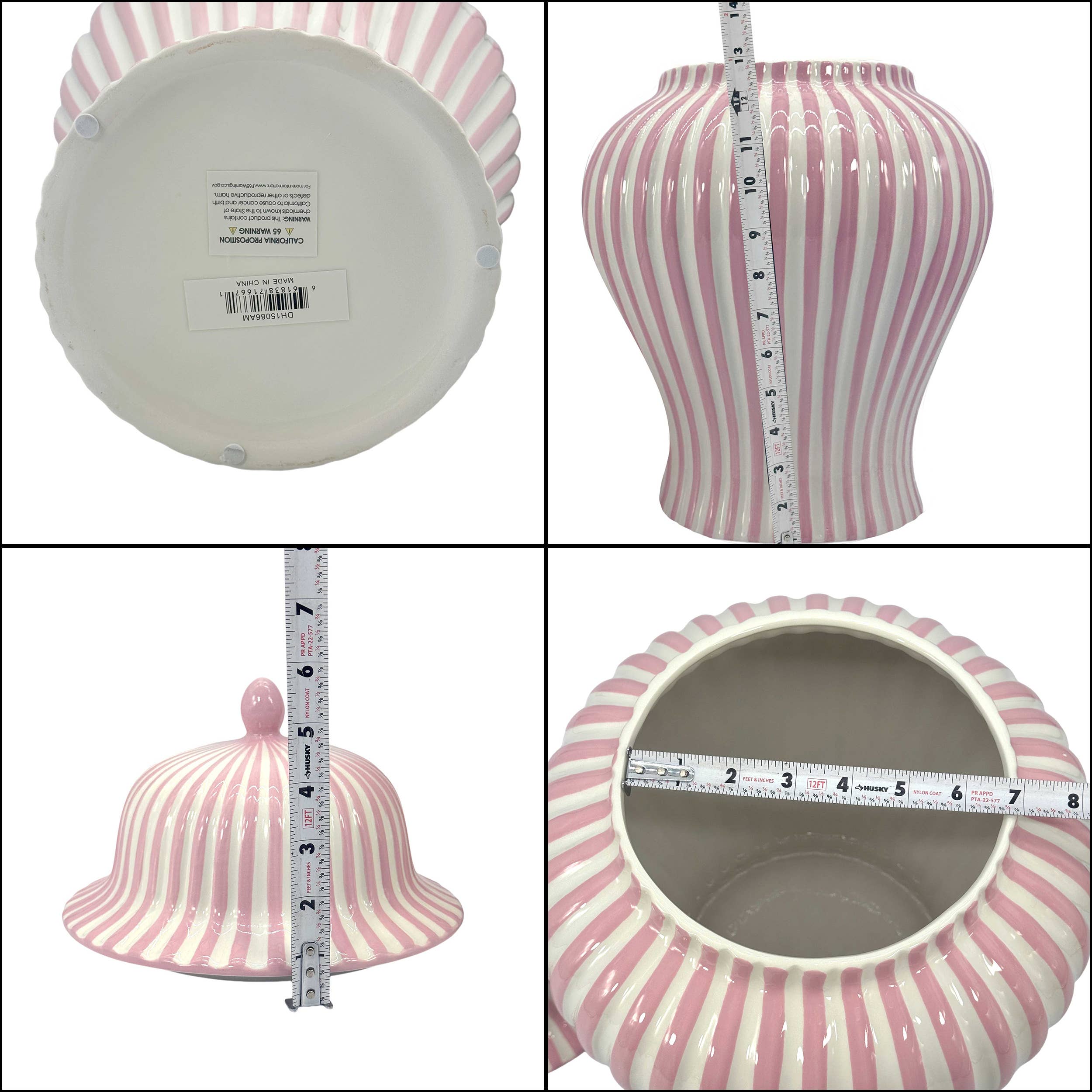 Pink & White Candy Cane Striped Ceramic Vase 18in