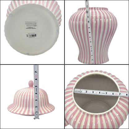 Pink & White Candy Cane Striped Ceramic Vase 18in