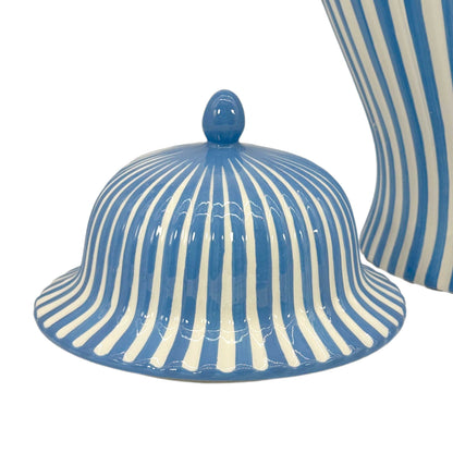 Blue & White Candy Cane Striped Ceramic Vase, 18in