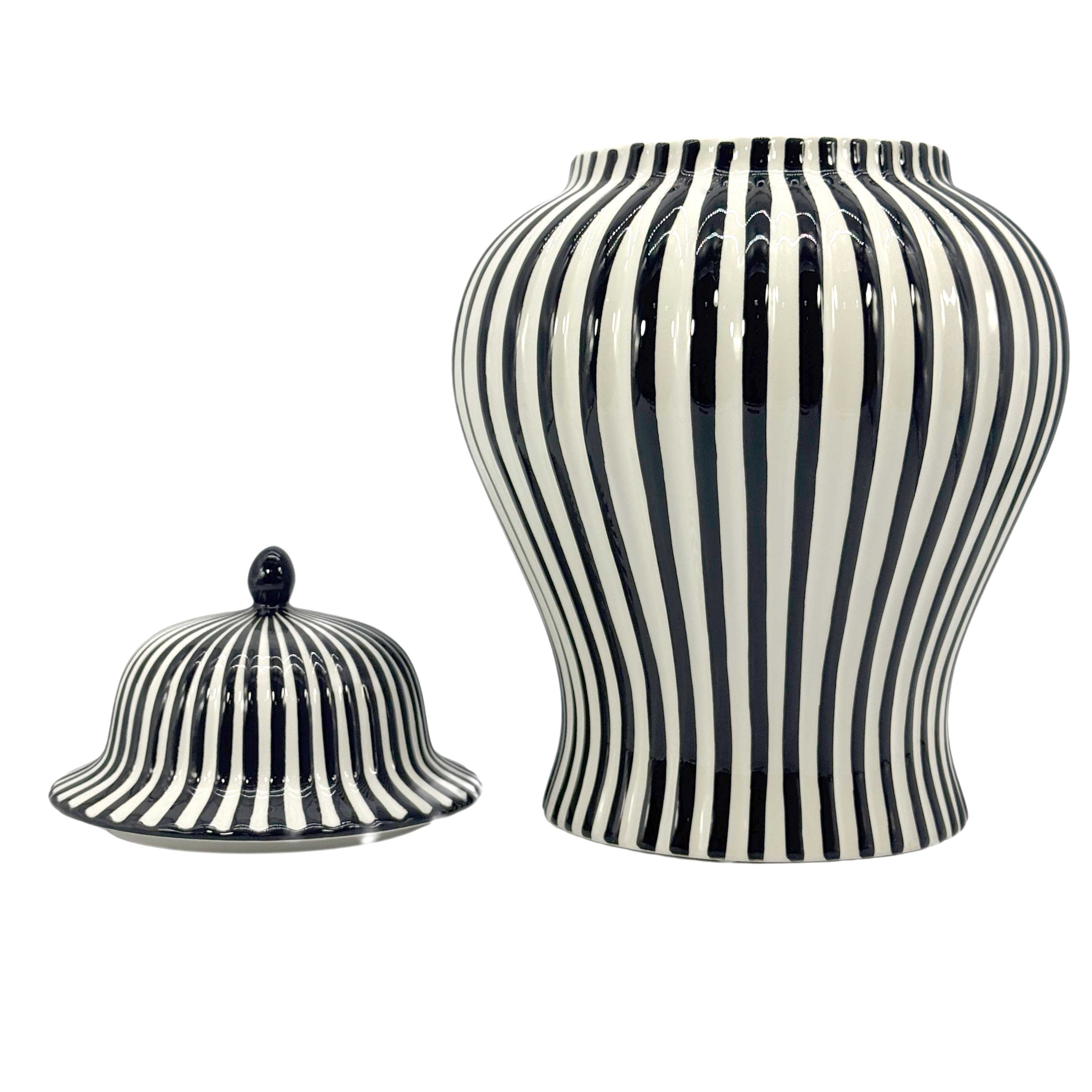 Black & White Candy Cane Striped Ceramic Vase, 18in