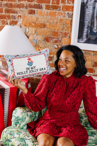Holly Jolly Era Needlepoint Pillow - Furbish Studios
