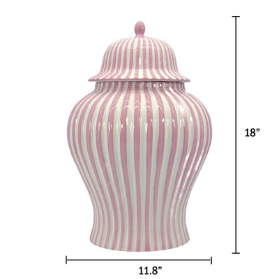 Pink & White Candy Cane Striped Ceramic Vase 18in