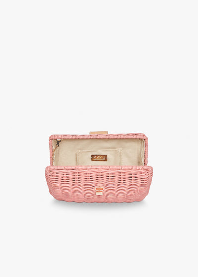 Lou Wicker Clutch with Gold Toned Turn Lock, Pink - Kayu