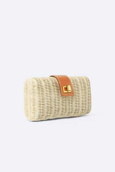 Luanne Wicker Clutch Bag with Gold Toned Turn Lock - Kayu