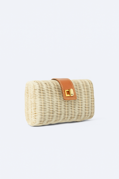 Luanne Wicker Clutch Bag with Gold Toned Turn Lock - Kayu