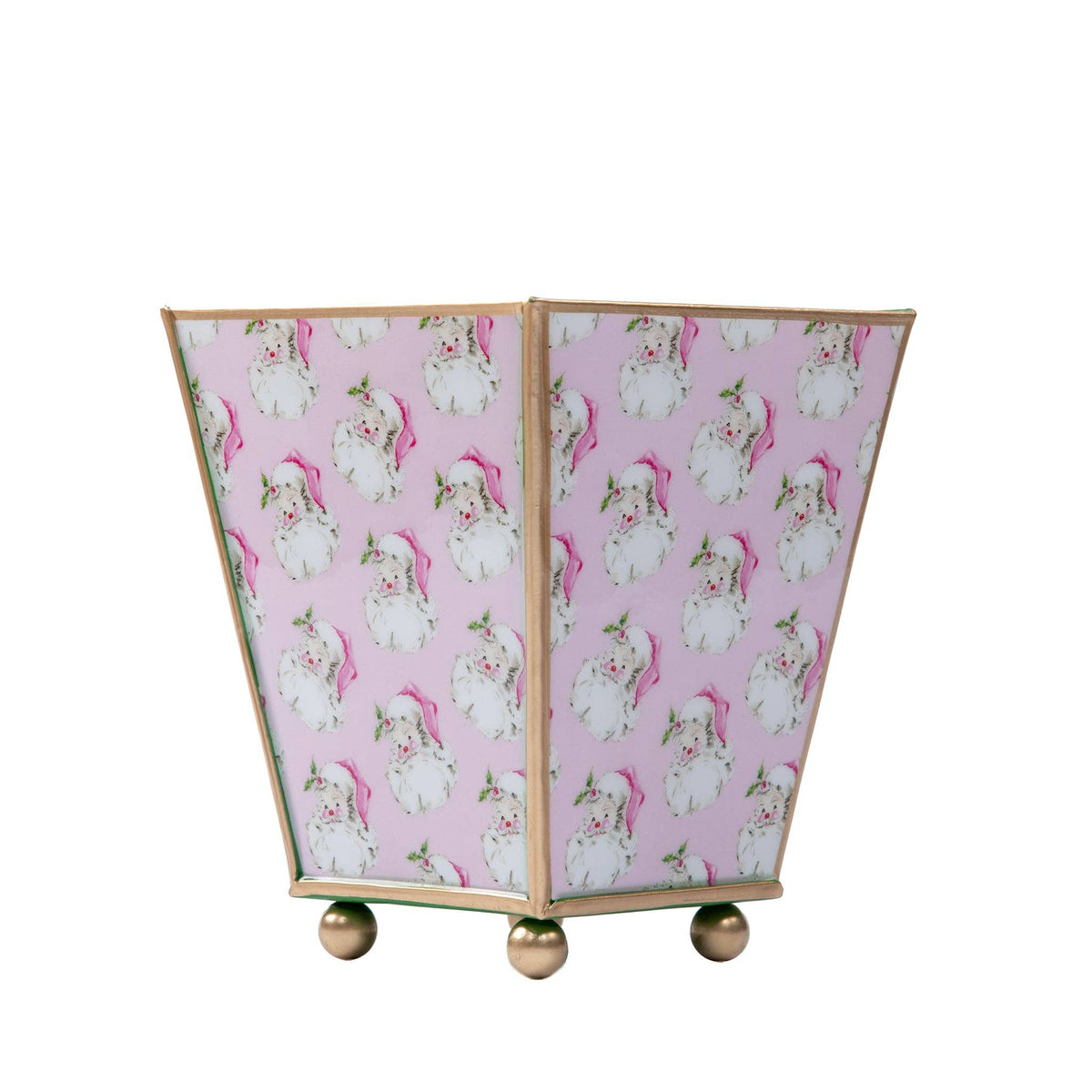 Cachepot, Jolly Santa Enameled Square Planter, Light Pink - Jaye's Studio (6in)
