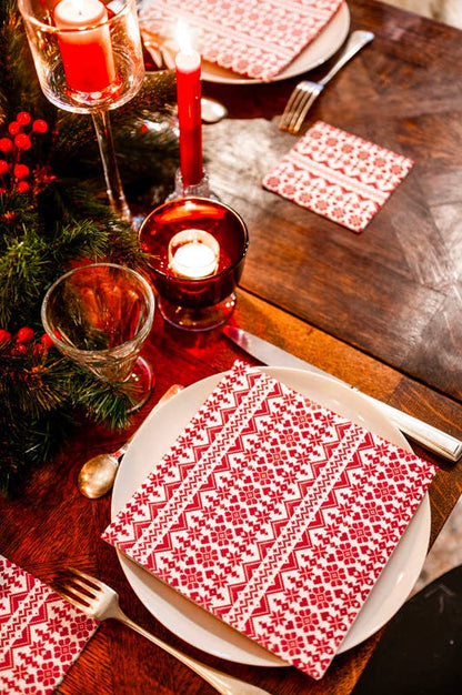 Jacquard Rouge Cocktail Napkin - Françoise Paviot