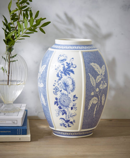 Blue Italian Vase, British Flowers - Spode (10in)