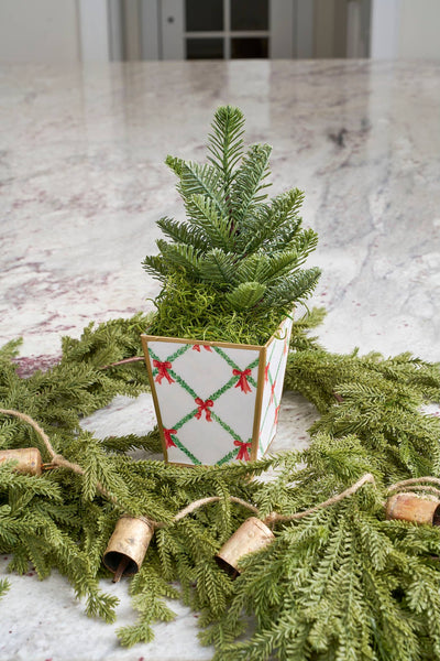 Cachepot, Bow Trellis Enameled Square Planter, Red & Green - Jaye's Studio (6in)