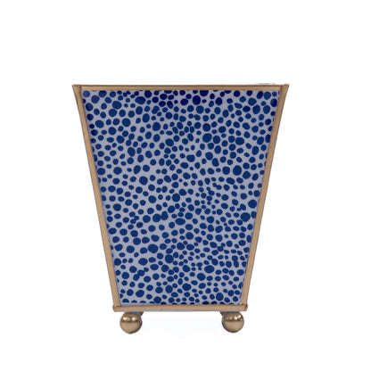 Shagreen Enameled Square Cachepot Planter, Blue & White (6-in)
