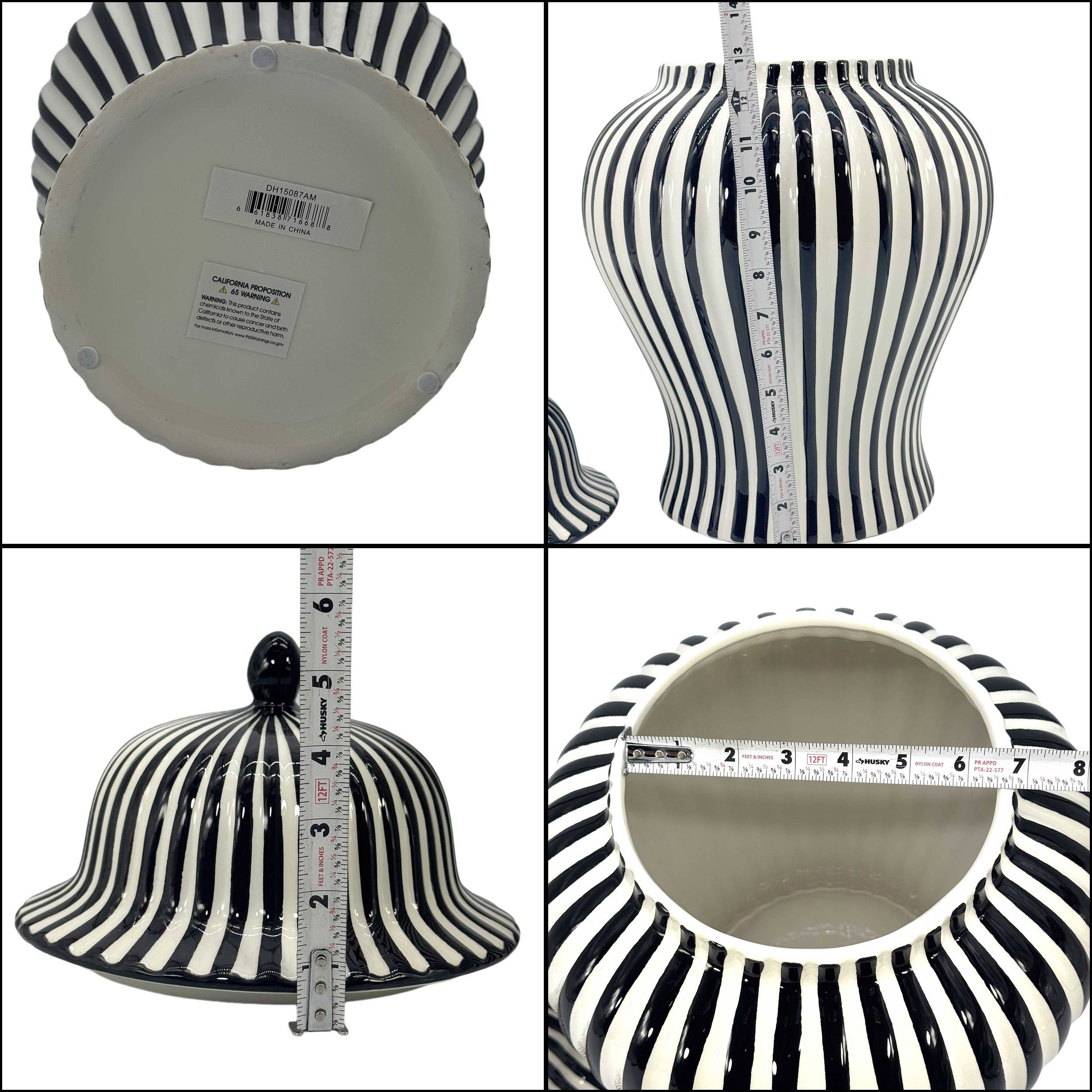 Black & White Candy Cane Striped Ceramic Vase, 18in