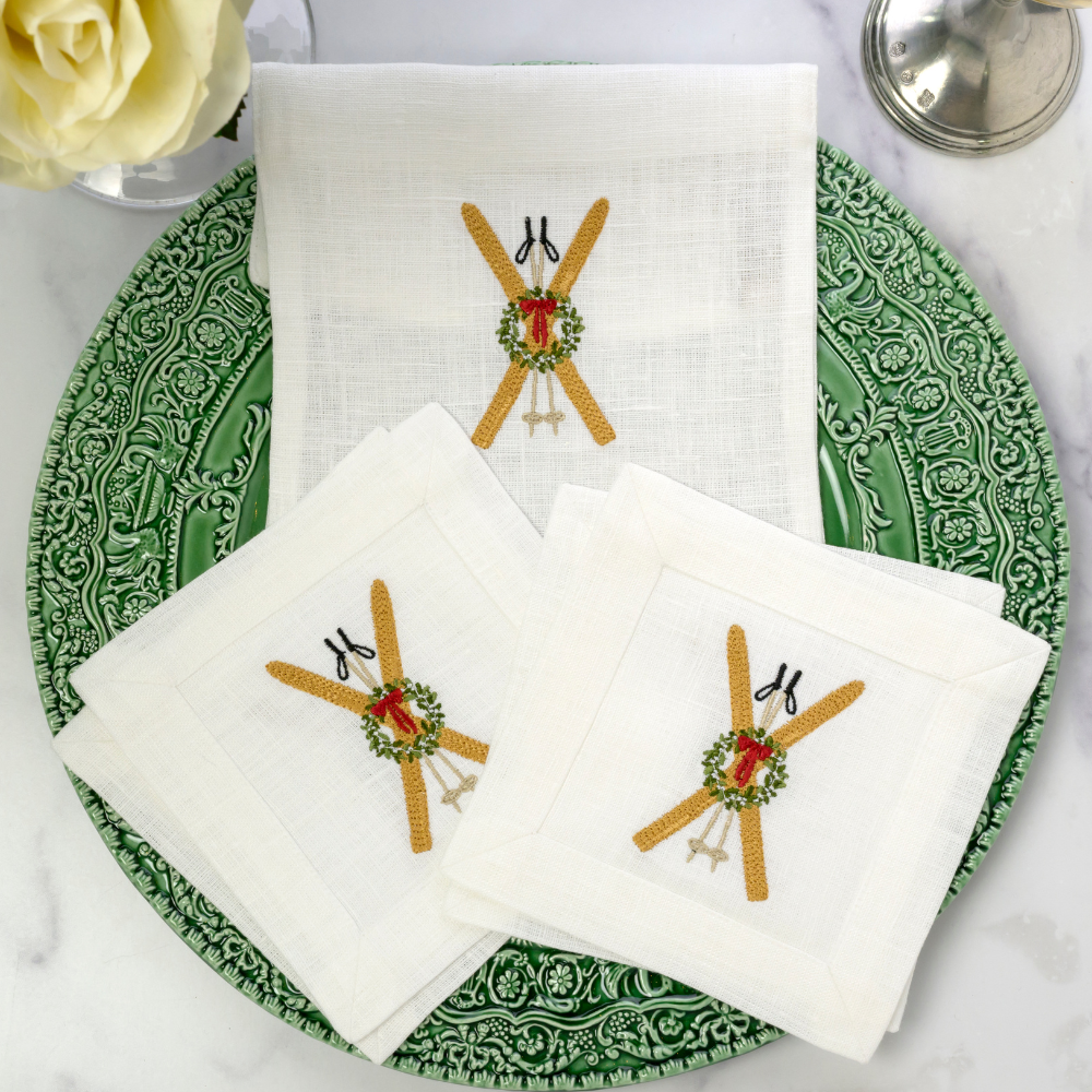 Vintage Skis Cocktail Napkin Set - Arte Italica (6in sq)