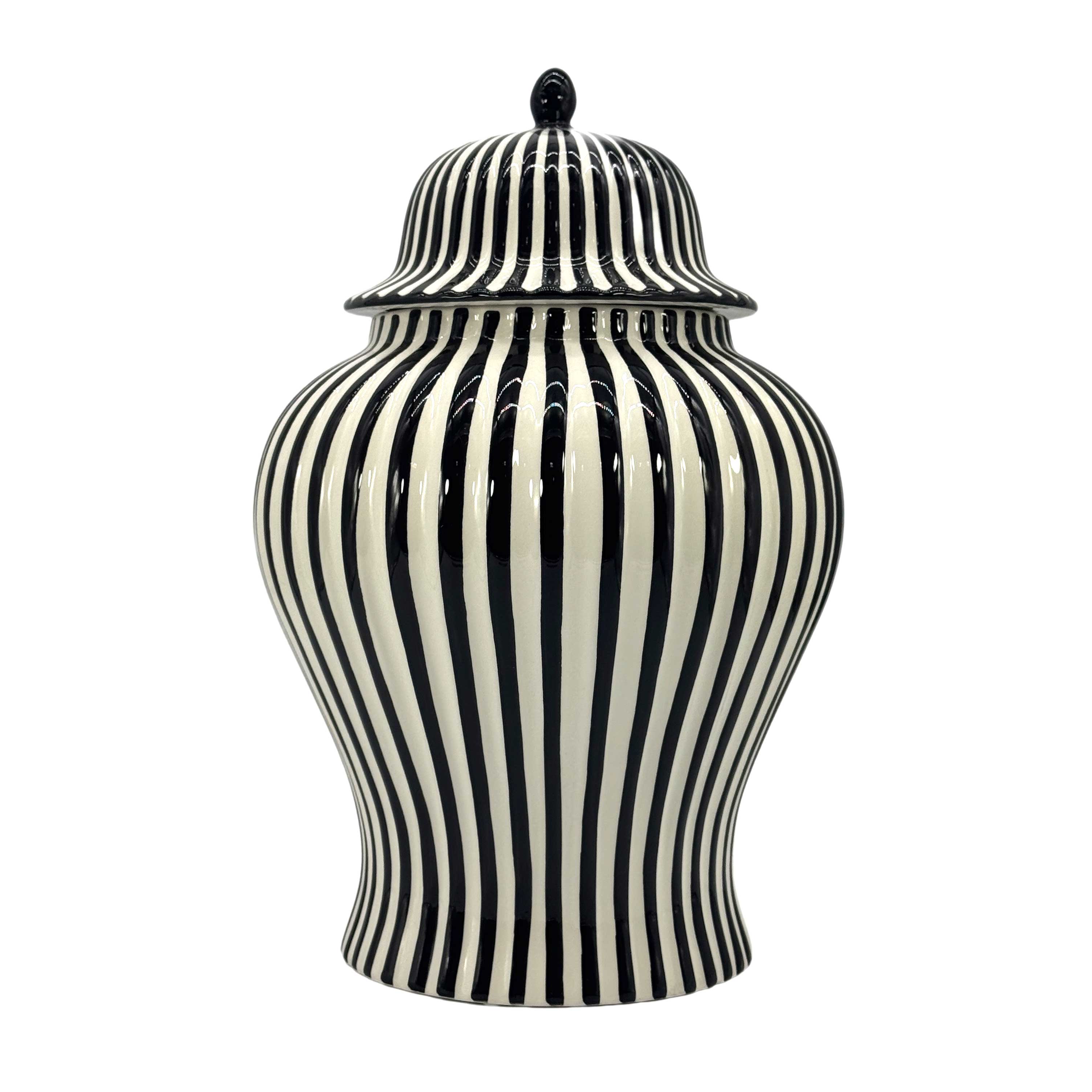 Black & White Candy Cane Striped Ceramic Vase, 18in
