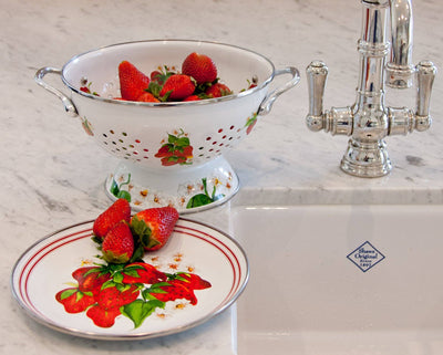 Colander Set, Strawberry - Golden Rabbit Enamelware (2-piece set)
