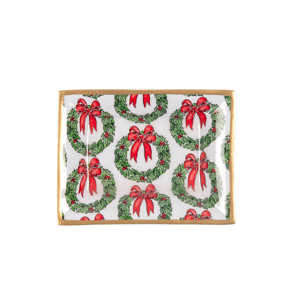 Holly Wreath Bow Enameled Landry Tray - Jaye's Studio