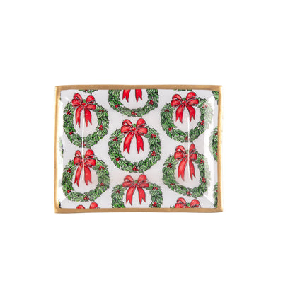 Holly Wreath Bow Enameled Landry Tray - Jaye's Studio