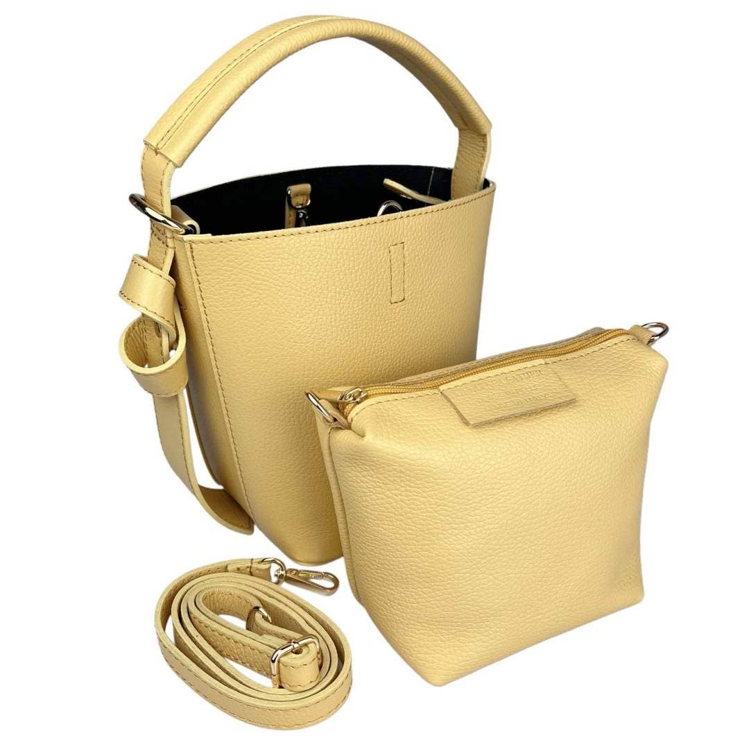 Black Mini Bucket Bag, Leather (Made in Italy)