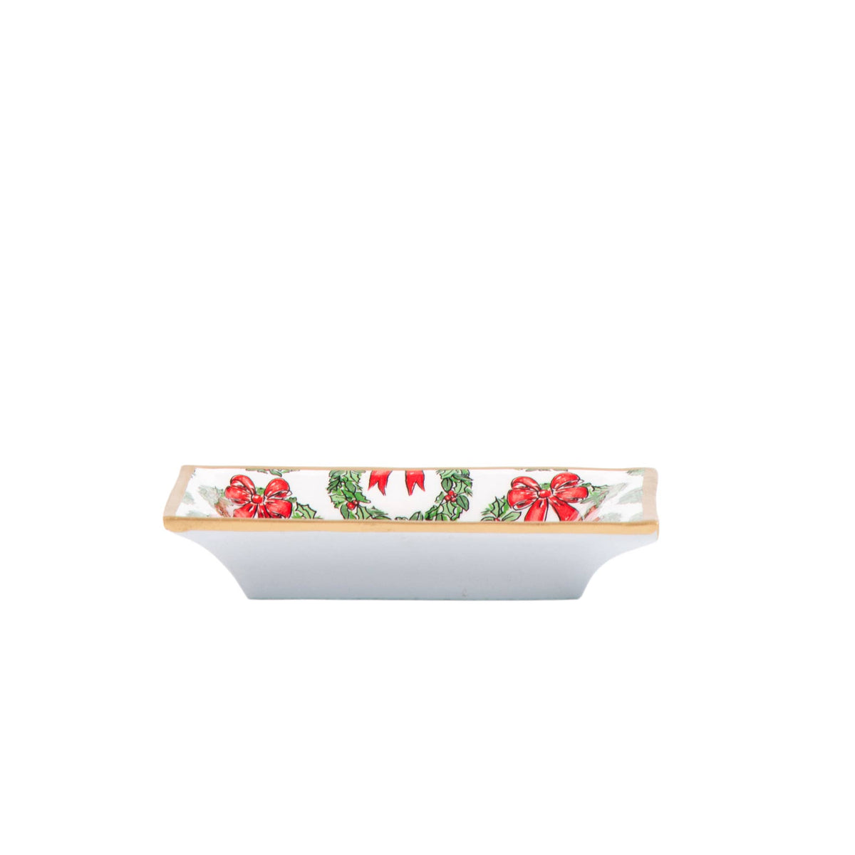 Holly Wreath Bow Enameled Landry Tray - Jaye's Studio